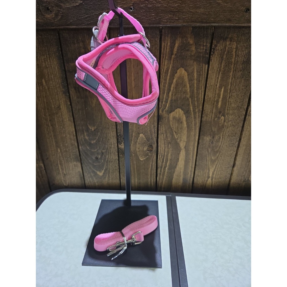 X-Small Pink And Grey Dog Harness W/leash